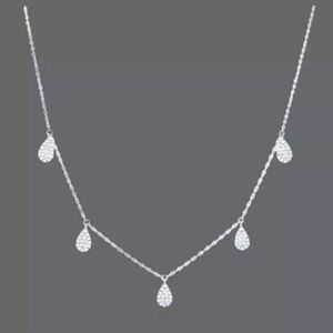 SHY 14k White Gold Diamond Teardrops Necklace